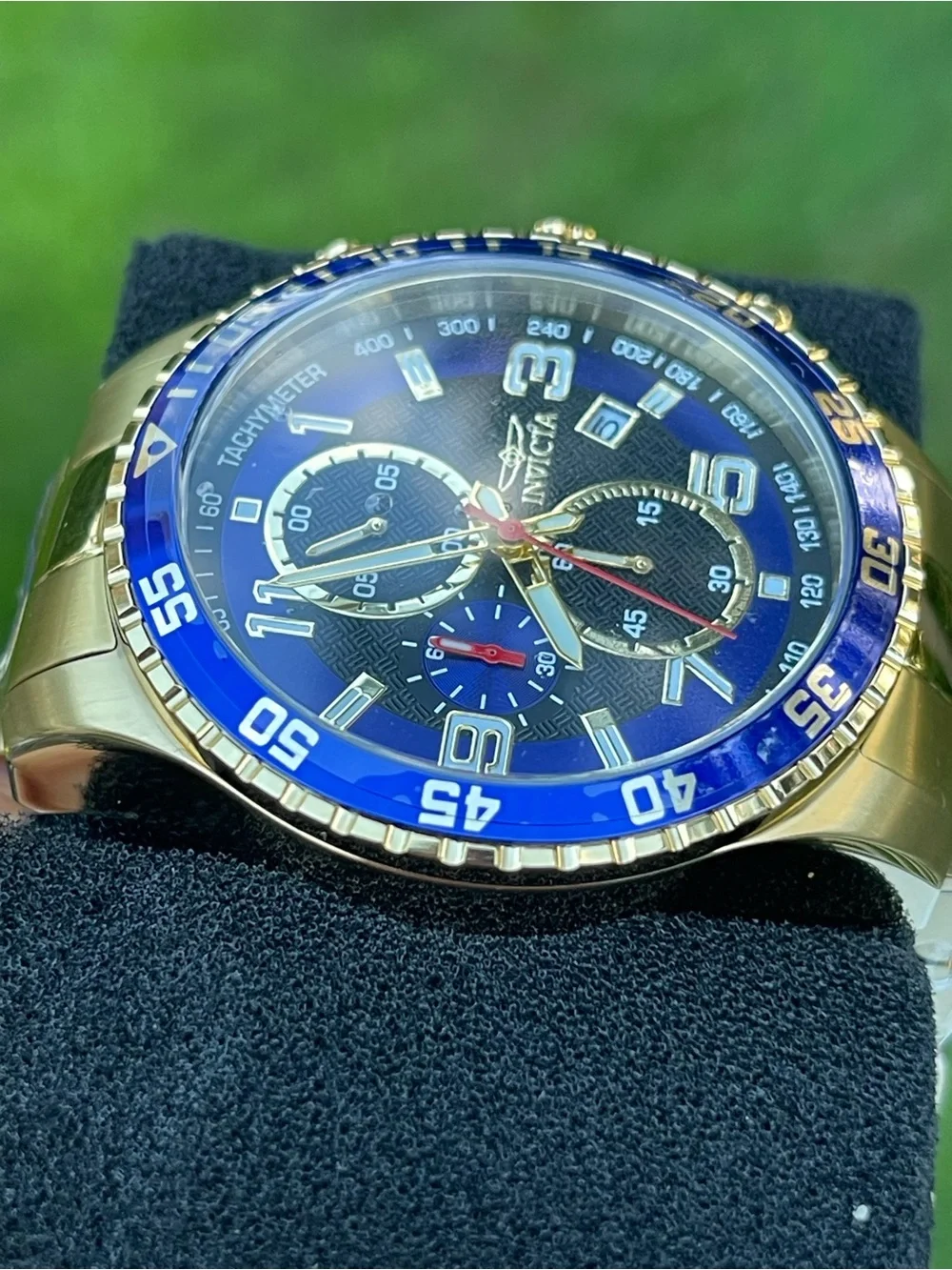 Invicta Specialty Mach Gala Men's Watch - 48mm, Gold and blue bezel new